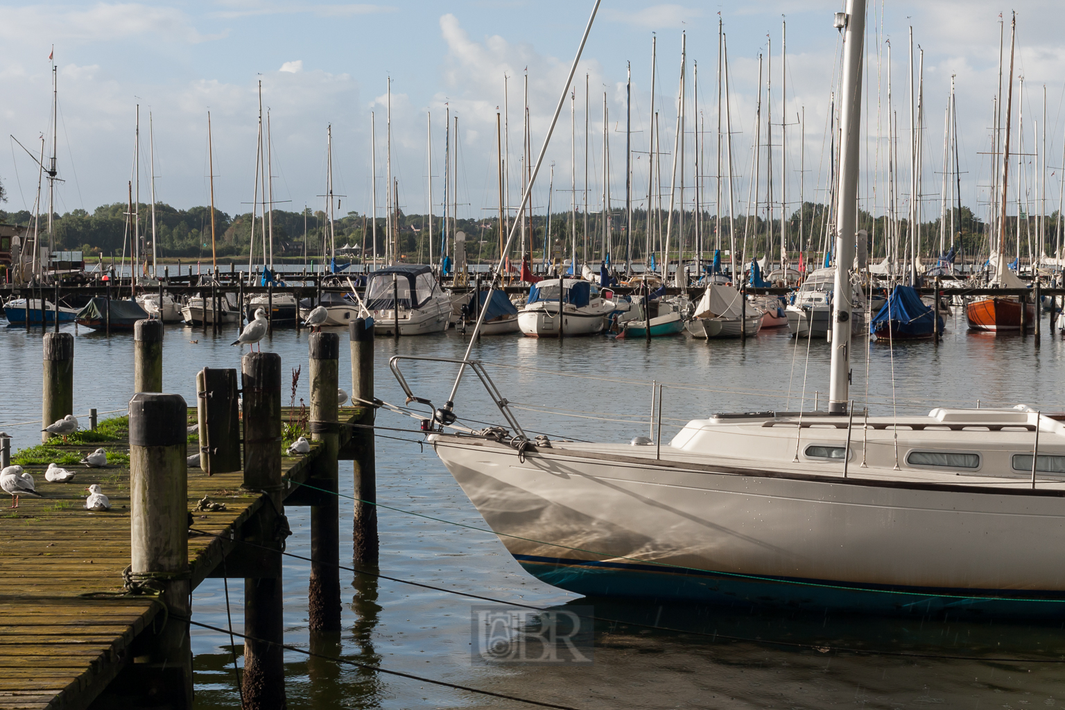 Boote im Yachthafen mit und ohne Wikingturm